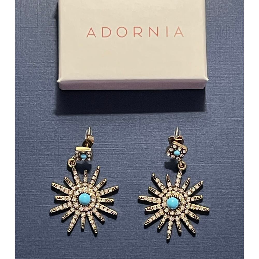 NWT Adornia 14K Yellow‎ Gold Plated Crystal Accented Starburst Earrings